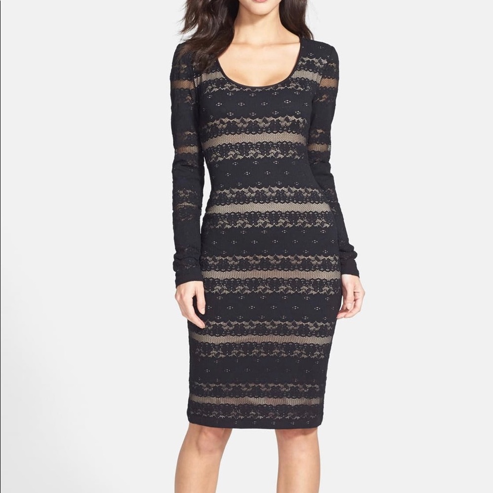 BCBGmaxazria Long Sleeve Lace Body-Con Dress